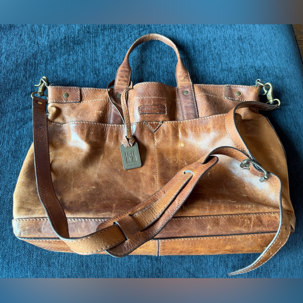 FRYE cognac leather messenger bag